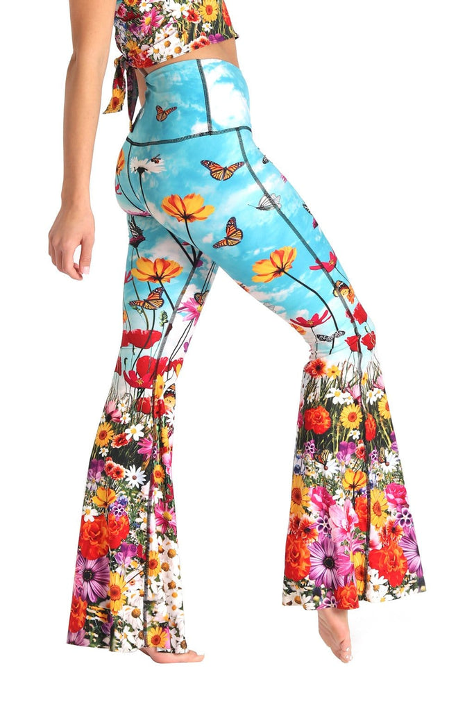 Yoga Democracy Eco-friendly bell bottoms in flower bomb print