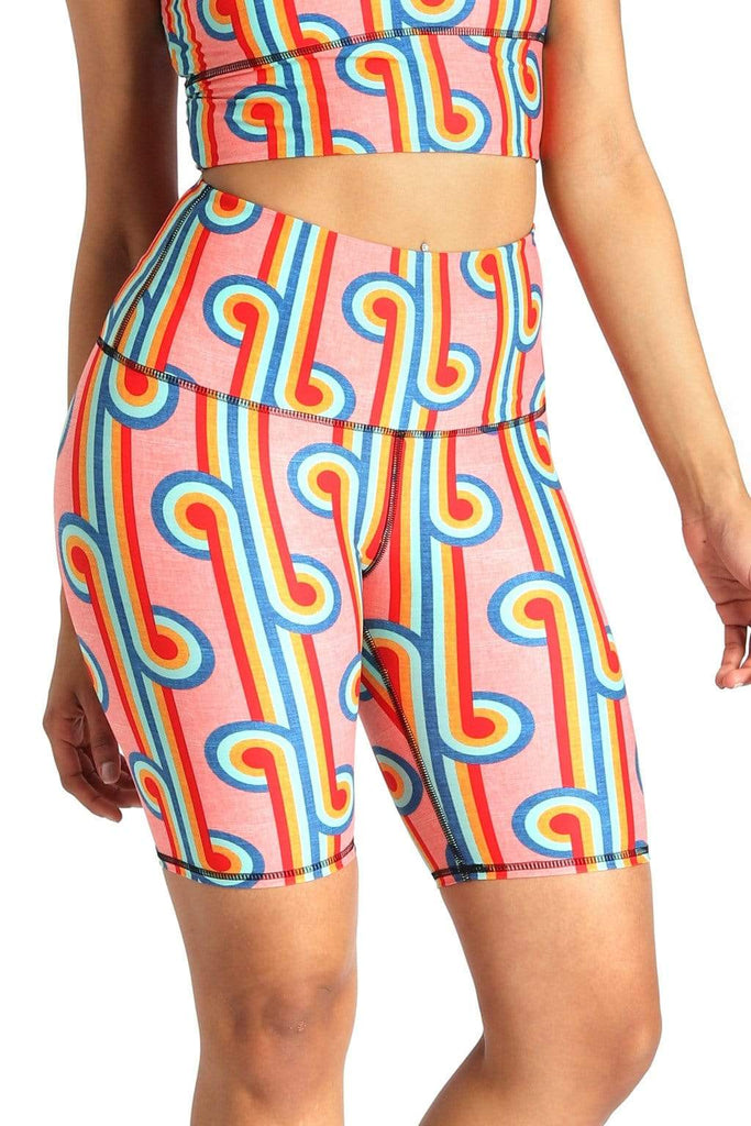 Biker Shorts in Rainbow Chaser Front View