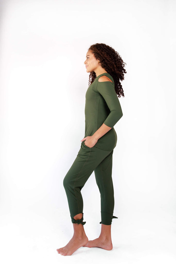 Open Shoulder Top in Forest Green side