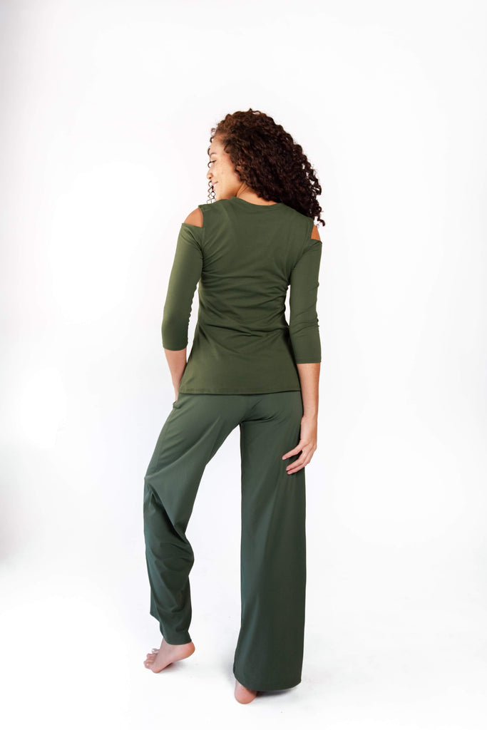 Open Shoulder Top in Forest Green back