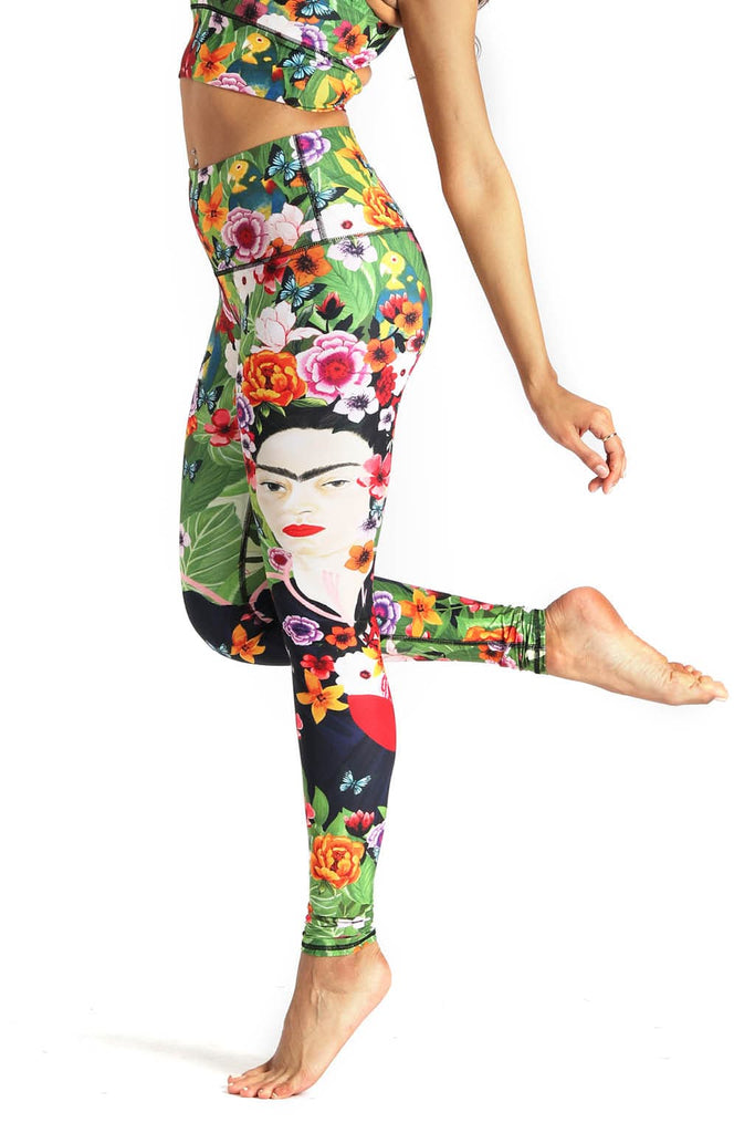 Kahlo Printed Yoga Leggings Left Side