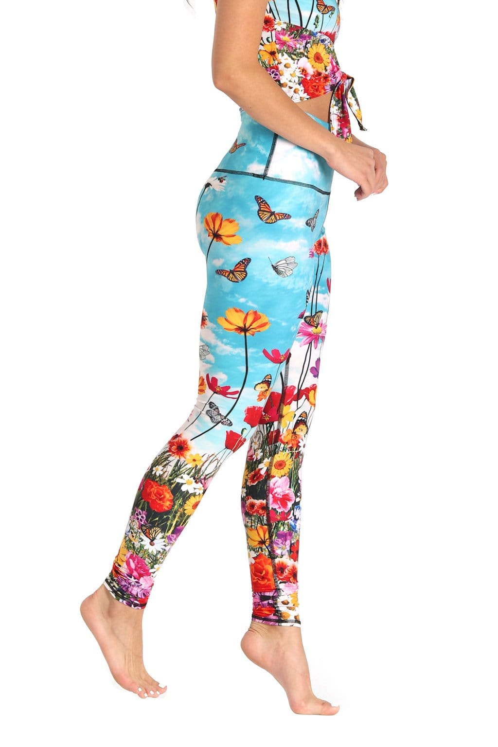 Womens High Waist Yoga Leggings with Pockets Colorful Flower Butterfly  Print Leggings Stretch Fabric Pants
