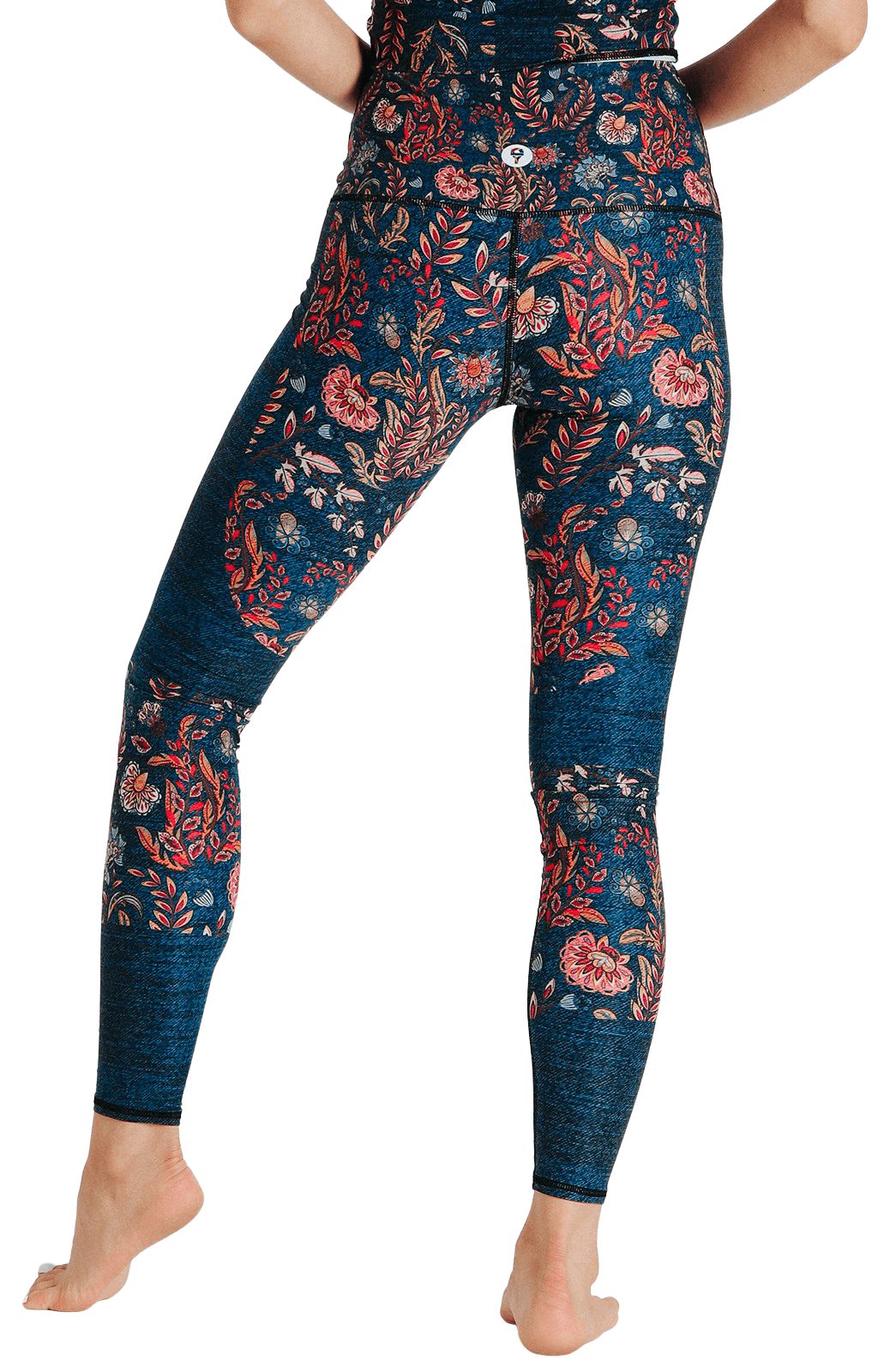 Women's Leggings Faux Denim Floral Printed Yoga Pants Casual