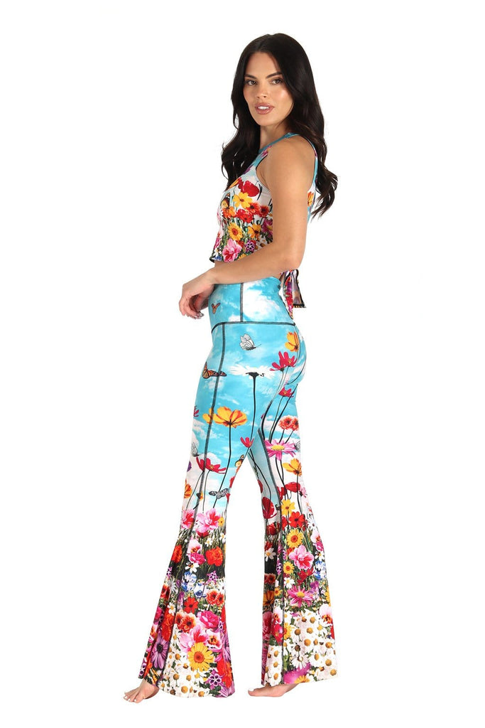 Yoga Democracy Eco-friendly bell bottoms in flower bomb print