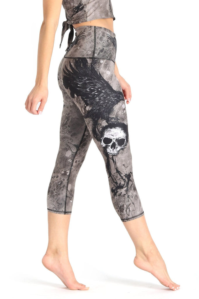 The Raven Printed Yoga Crops Right Side