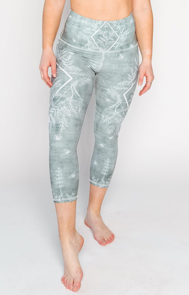 Pure Sage Printed Yoga Crops front