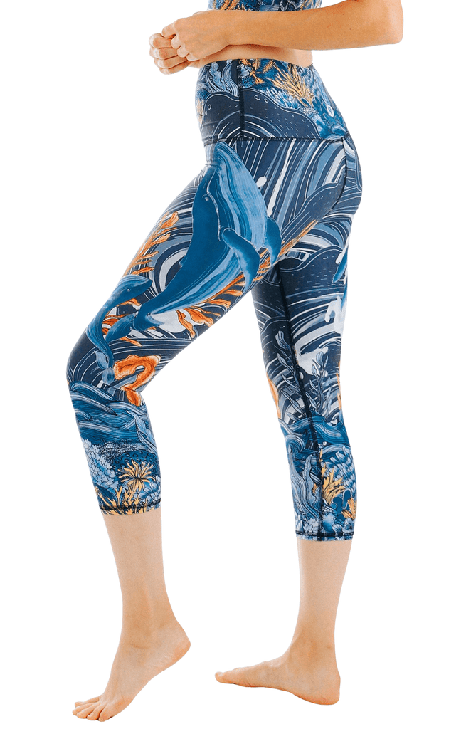 Whale Hello Printed Yoga Crops Left