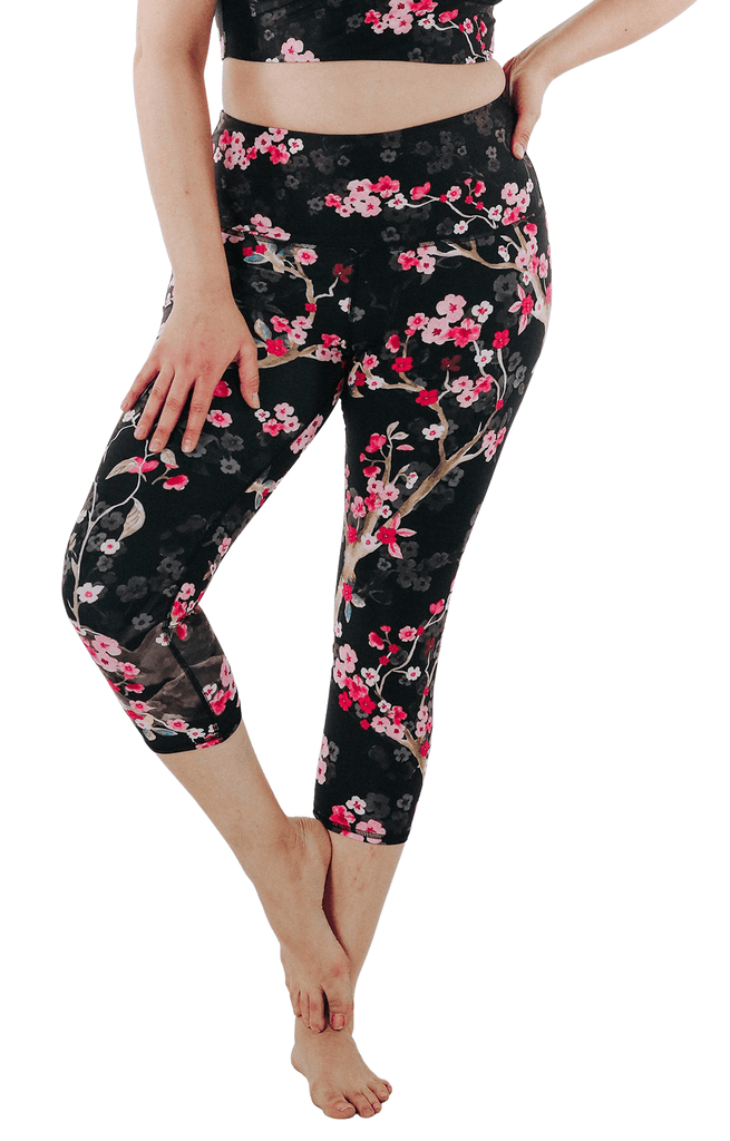 Cherry Bloomin Printed Yoga Crops Front Plus