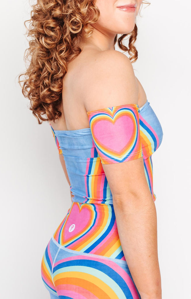 Off The Shoulder Bandeau in Rainbow Love right