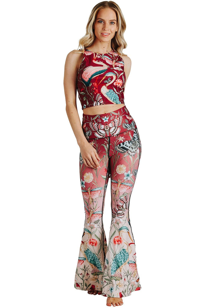 Yoga Democracy Leggings Pretty In Pink Printed Bell Bottoms