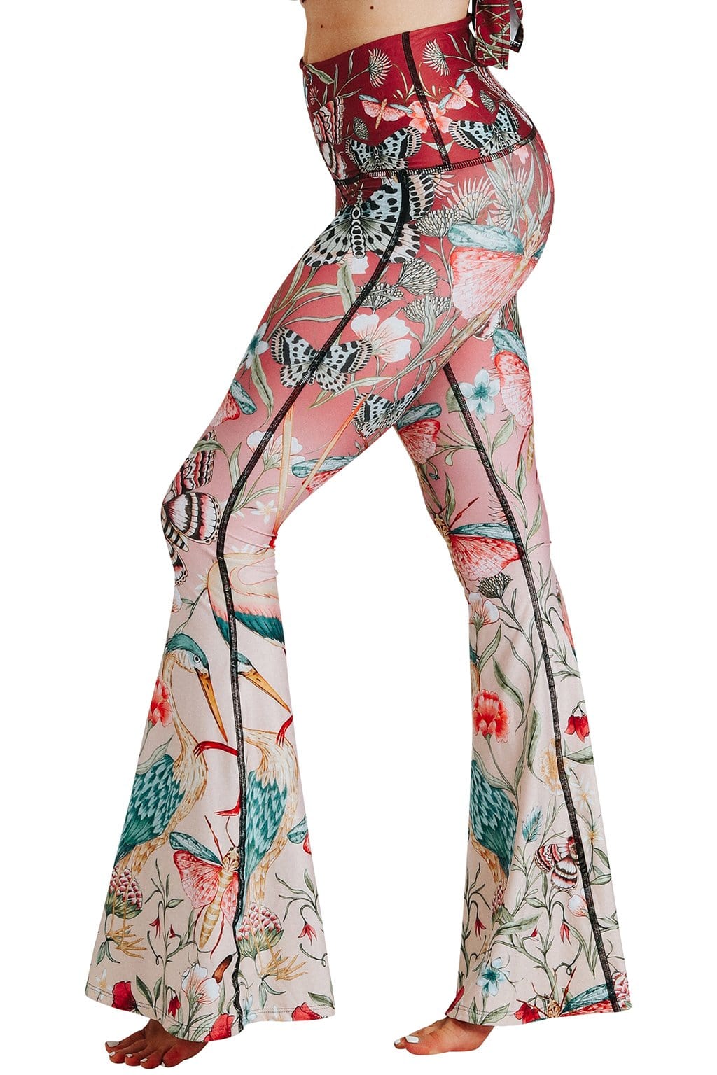  Womens Print High Waisted Flare Pants Leggings Bell Bottom  Wide Leg Lounge Pants Trousers Multicoloured Floral Print XS